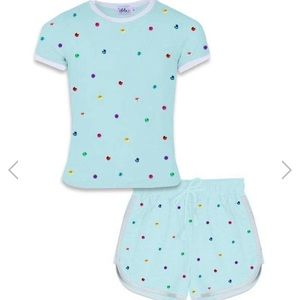 Lola and the boys: baby blue rainbow gem short set